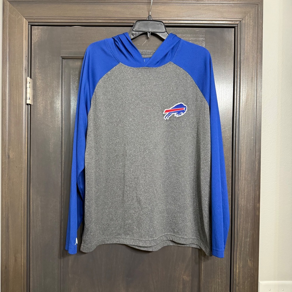 Antigua Buffalo Bills Mens XL Hoodie Gray Blue Raglan Performance NFL Pullover